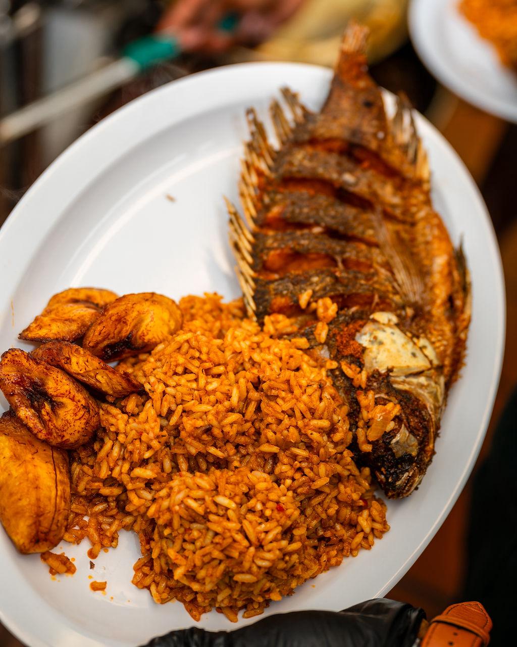 Native jollof rice with grilled fish